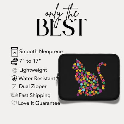 Colorful Cat Dot Art Laptop Sleeve Cute Kitty Design for Cat Lovers Fun & Artsy Gift for Pet Parents Tech Case Back to School Cat Gift