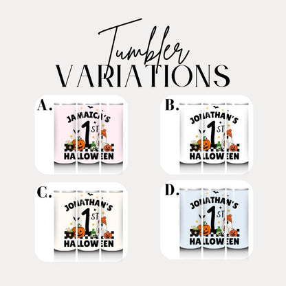 Personalized 1st Halloween Kids Tumbler 20 oz Skinny Tumbler Custom Kids Halloween Cup with Straw Halloween Tumbler Ghost & Pumpkin Design