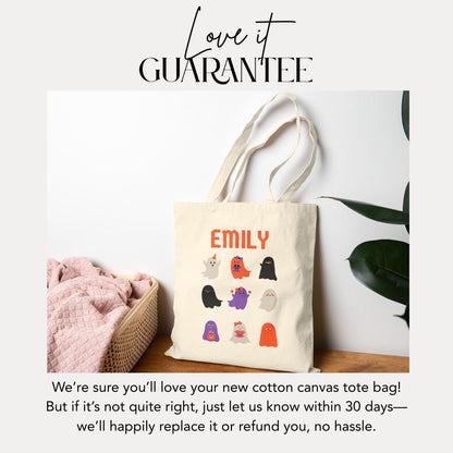 Personalized Cute Ghosts Cotton Canvas Tote Bag Halloween Tote Bag Adorable Trick-or-Treat Spooky Cute Tote Ghosties for Toddlers & Kids