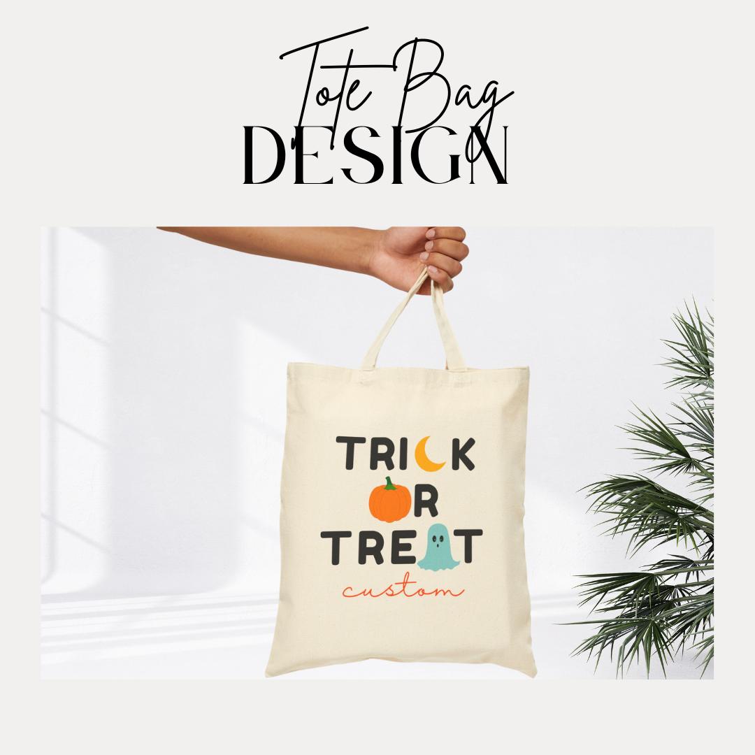 Personalized Halloween Trick or Treat Cotton Canvas Tote Bag for Kids with Name Spooky Fall Bag for Toddlers Preschoolers & Little Monsters