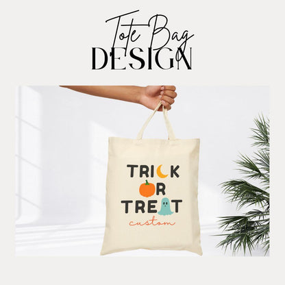 Personalized Halloween Trick or Treat Cotton Canvas Tote Bag for Kids with Name Spooky Fall Bag for Toddlers Preschoolers & Little Monsters