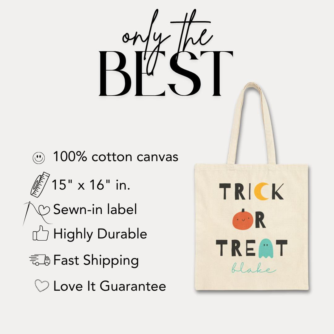 Personalized Halloween Trick or Treat Cotton Canvas Tote Bag Cute Pumpkin Ghost Design Bag For Halloween Parties & Trick Or Treating Fun
