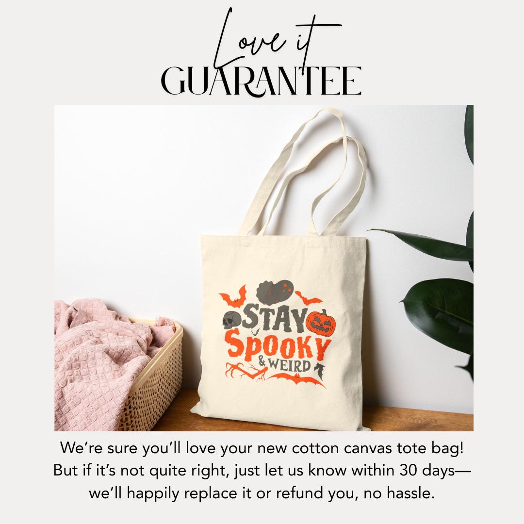 Stay Spooky & Weird Kids Halloween Cotton Canvas Tote Bag Cute Trick or Treat Canvas Bag for Kids Fun Halloween Party Gift Idea for Children