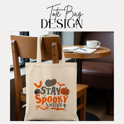 Stay Spooky & Weird Kids Halloween Cotton Canvas Tote Bag Cute Trick or Treat Canvas Bag for Kids Fun Halloween Party Gift Idea for Children
