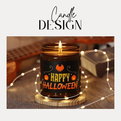 Happy Halloween Scented Soy Candle Fall Home Décor Spooky Aromatherapy Halloween Pumpkin Gift for Candle Lovers Perfect Halloween Party Gift