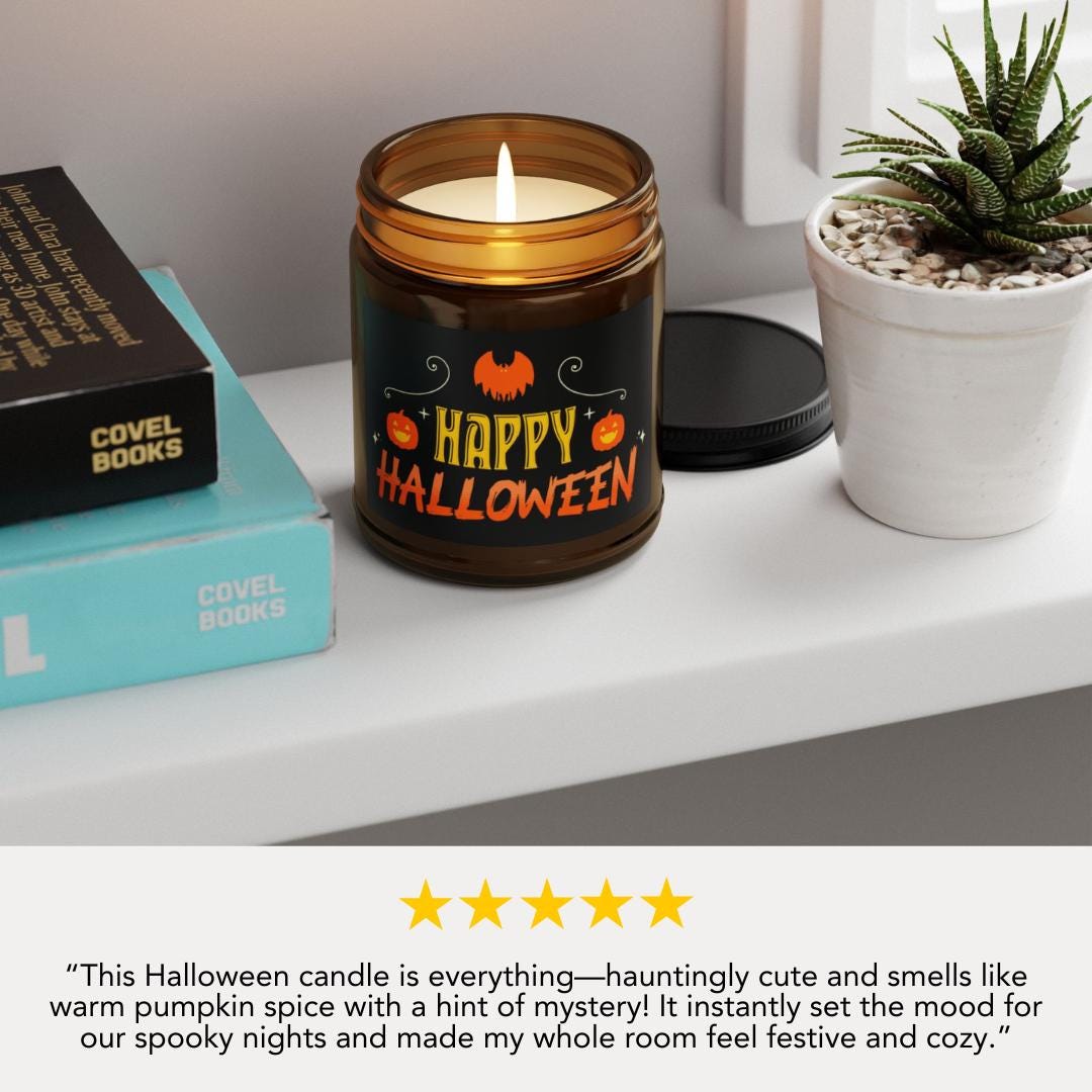 Happy Halloween Scented Soy Candle Fall Home Décor Spooky Aromatherapy Halloween Pumpkin Gift for Candle Lovers Perfect Halloween Party Gift