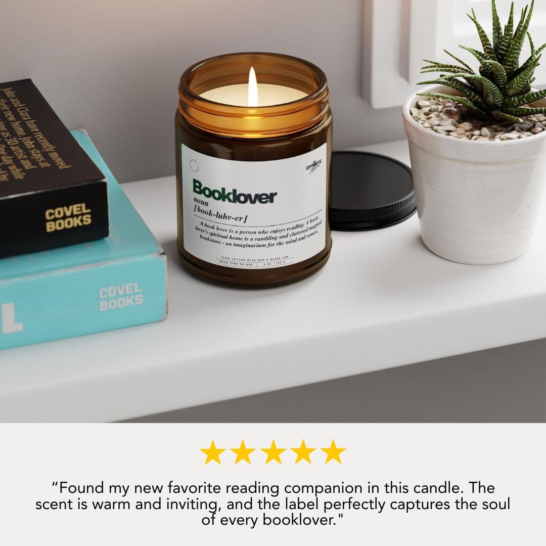 Booklover Scented Soy Candle Gift for Book Lovers Relaxation Candle Amber Jar Candle for Readers & Bibliophiles Relaxing Aromatherapy Gift