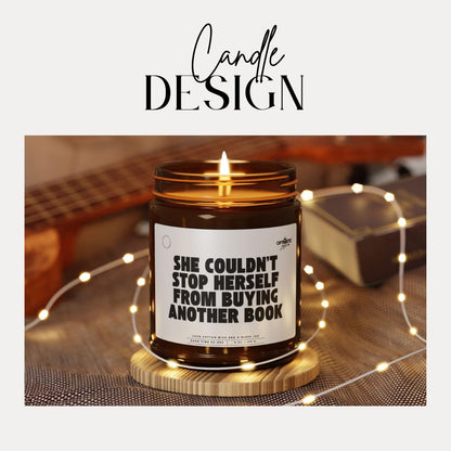 She Couldn't Stop Herself From Buying Another Book Scented Soy Candle Funny Book Lover Candle Reading Nook Decor Bibliophile Book Addict