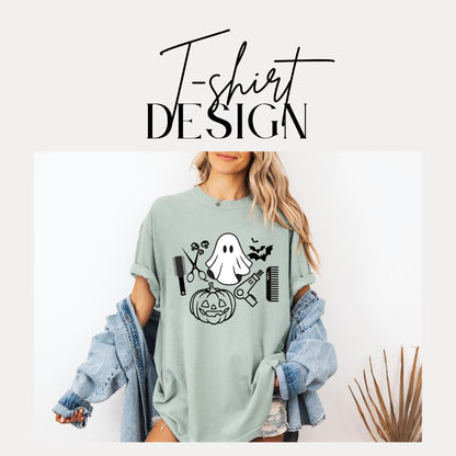 Spooky Cute Ghost Hair Stylists Comfort Colors T-Shirt Unisex Halloween Tee Fun Costume Hairdresser Shirt Autumn Apparel Halloween Outfit