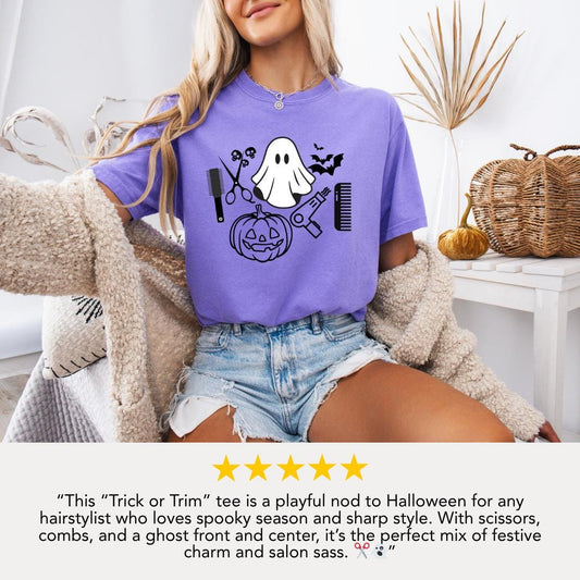 Spooky Cute Ghost Hair Stylists Comfort Colors T-Shirt Unisex Halloween Tee Fun Costume Hairdresser Shirt Autumn Apparel Halloween Outfit