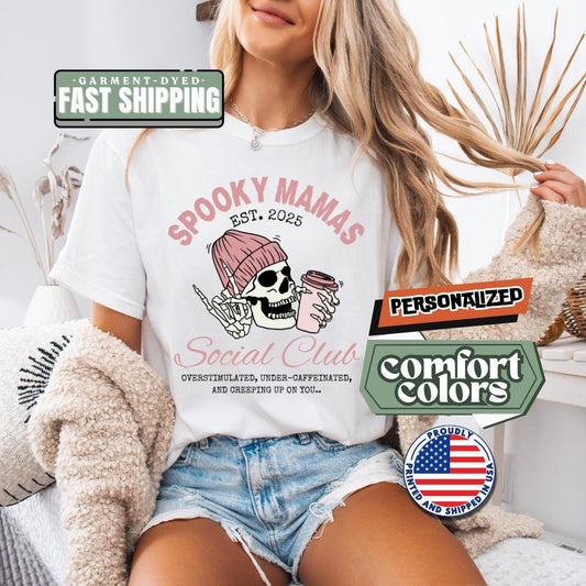 Personalized Spooky Mamas Social Club Comfort Colors T-Shirt Custom Year Halloween Shirt Gift for Mom Halloween Shirt Mom Life Halloween Tee