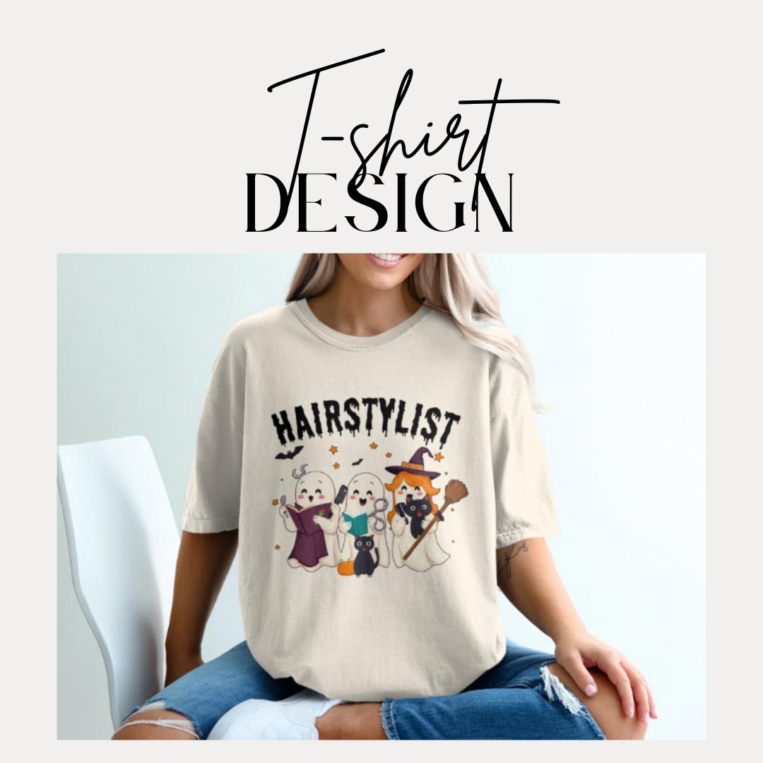 Halloween Hairstylist T-Shirt Comfort Colors Cute Ghost Hairdresser Shirt Barber Life Fall Outfit Spooky Stylist Shirt Witchy Salon T-Shirt