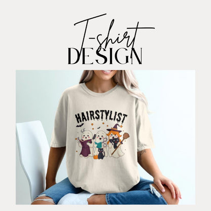 Halloween Hairstylist T-Shirt Comfort Colors Cute Ghost Hairdresser Shirt Barber Life Fall Outfit Spooky Stylist Shirt Witchy Salon T-Shirt
