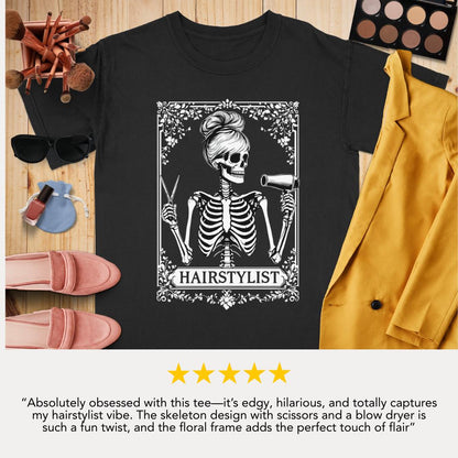 Skeleton Hairstylist T-Shirt Comfort Colors Stylist Halloween Shirt Retro Skeleton Graphic Top Funny Hairdresser Tee Halloween Barber Shirt