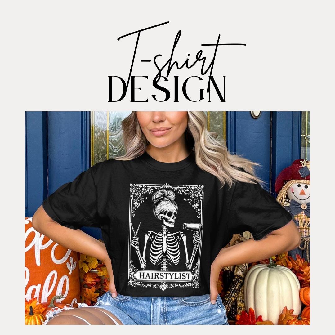 Skeleton Hairstylist T-Shirt Comfort Colors Stylist Halloween Shirt Retro Skeleton Graphic Top Funny Hairdresser Tee Halloween Barber Shirt