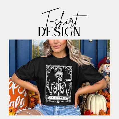 Skeleton Hairstylist T-Shirt Comfort Colors Stylist Halloween Shirt Retro Skeleton Graphic Top Funny Hairdresser Tee Halloween Barber Shirt