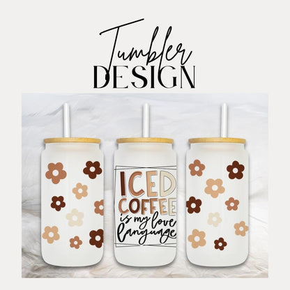 Iced Coffee Lover 16oz Frosted Glass Cup with Bamboo Lid & Straw Cute Aesthetic Iced Coffee Glass Mug Barista Gift for Coffee Addict Cup