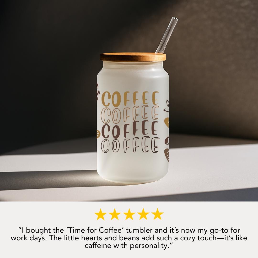 Coffee Lover 16oz Frosted Glass Cup with Bamboo Lid & Straw Cute Aesthetic Iced Coffee Glass Mug Gift Barista Gift for Coffee Addict Cup