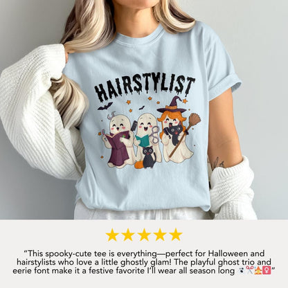 Halloween Hairstylist T-Shirt Comfort Colors Cute Ghost Hairdresser Shirt Barber Life Fall Outfit Spooky Stylist Shirt Witchy Salon T-Shirt