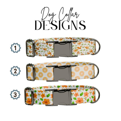 Personalized Orange Floral Dog Collar with Name Engraved Cute and Soft Adjustable Collar & Leash Set, Black or Gold Buckle Dog Gift (OG-109)