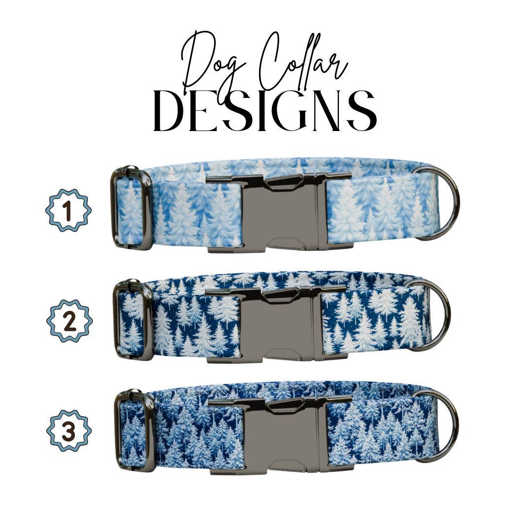 Personalized Winter Wonderland Dog Collar with Name Engraved Cute and Soft Adjustable Collar & Leash Set Black Gold Buckle Dog Gift (OG-62)