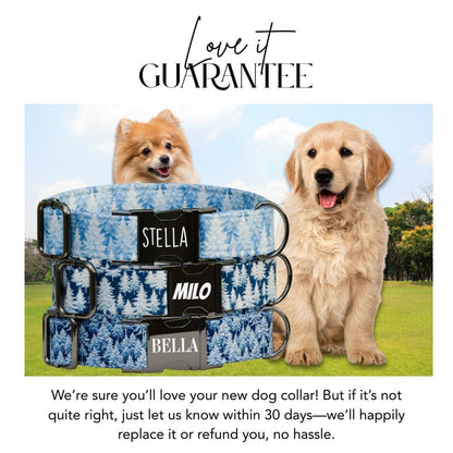 Personalized Winter Wonderland Dog Collar with Name Engraved Cute and Soft Adjustable Collar & Leash Set Black Gold Buckle Dog Gift (OG-62)