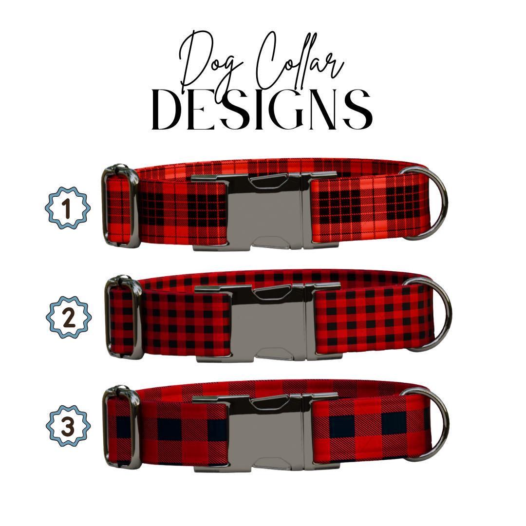 Personalized Red Plaid Dog Collar with Name Engraved, Cute and Soft Adjustable Collar & Leash Set, Black or Gold Buckle Dog Gift (OG-16)