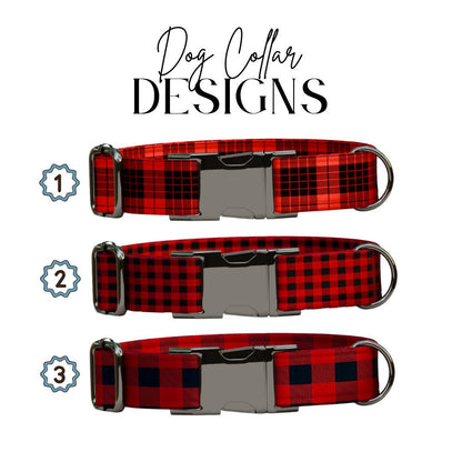 Personalized Red Plaid Dog Collar with Name Engraved, Cute and Soft Adjustable Collar & Leash Set, Black or Gold Buckle Dog Gift (OG-16)