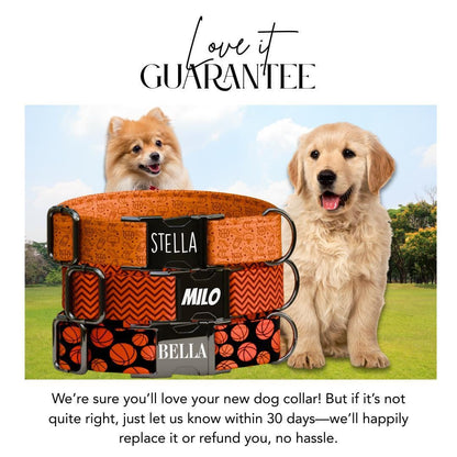 Personalized Basketball Dog Collar with Name Engraved Cute and Soft Sports Adjustable Collar & Leash Set Black Gold Buckle Dog Gift (OG-117)
