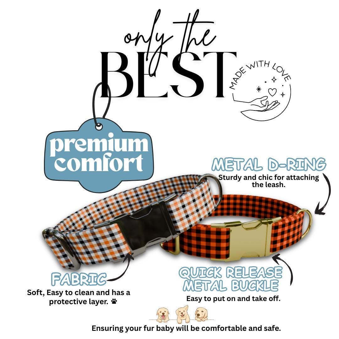 Personalized Halloween Dog Collar with Name Engraved, Cute and Soft Adjustable Fall Collar & Leash Set Black or Gold Buckle Dog Gift (OG-35)