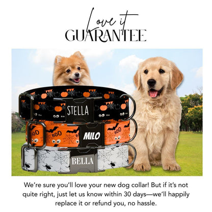 Personalized Halloween Dog Collar with Name Engraved Cute and Soft Fall Adjustable Collar & Leash Set Black or Gold Buckle Dog Gift (OG-122)