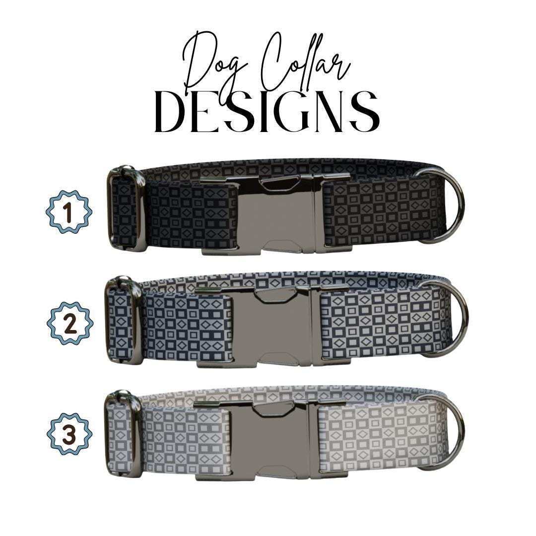 Personalized Modern Geometric Dog Collar with Name Engraved, Cute and Soft Adjustable Collar & Leash Set, Black Gold Buckle Dog Gift (OG-10)