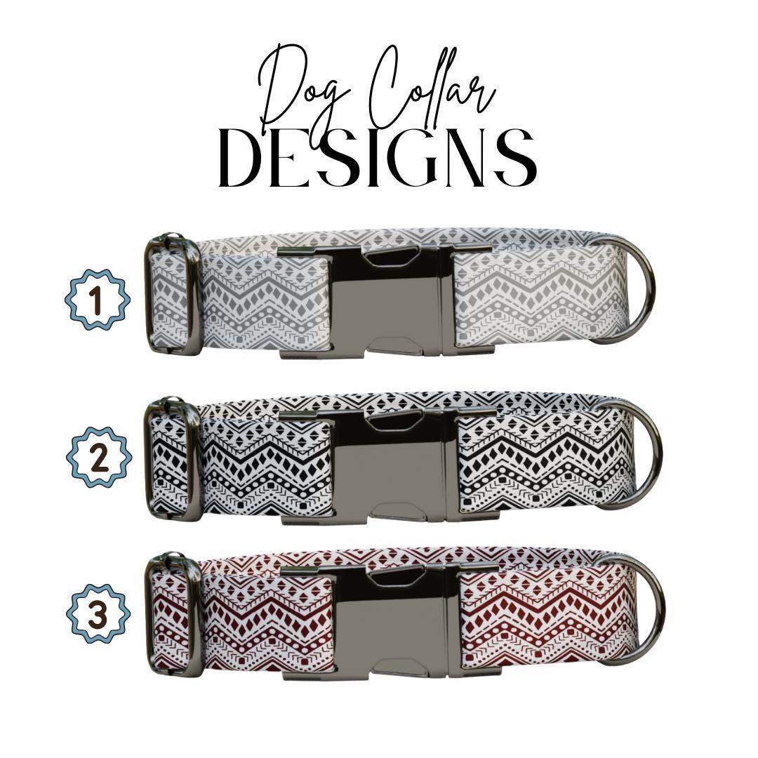 Personalized Boho Aztec Dog Collar with Name Engraved Cute and Soft Adjustable Collar & Leash Set, Black or Gold Buckle, Dog Gift (OG-09)