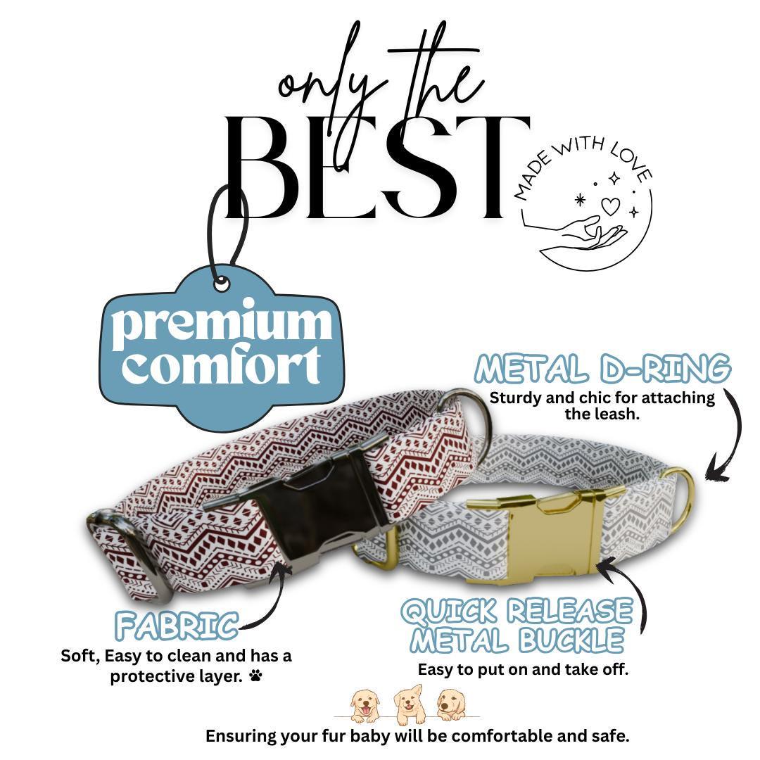 Personalized Boho Aztec Dog Collar with Name Engraved Cute and Soft Adjustable Collar & Leash Set, Black or Gold Buckle, Dog Gift (OG-09)