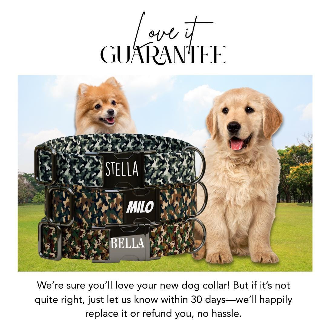 Personalized Camouflage Dog Collar with Name Engraved Cute & Soft Military Style Adjustable Collar Leash Set Wedding Dog Tag Gift (OG-52)