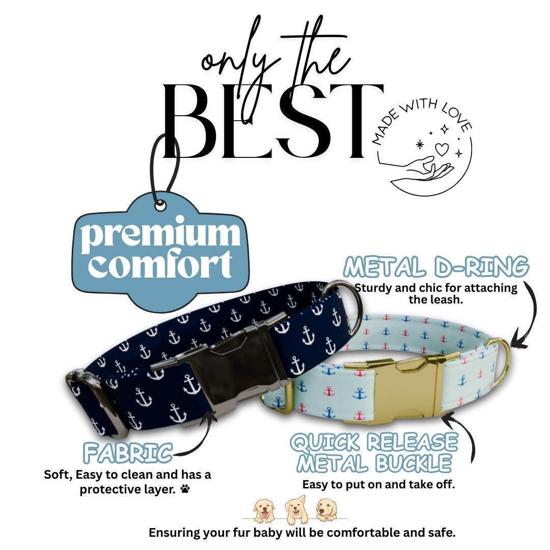 Personalized Nautical Dog Collar with Name Engraved Cute and Soft Anchor Adjustable Collar & Leash Set Black or Gold Buckle Dog Gift (OG-93)