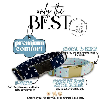 Personalized Nautical Dog Collar with Name Engraved Cute and Soft Anchor Adjustable Collar & Leash Set Black or Gold Buckle Dog Gift (OG-93)