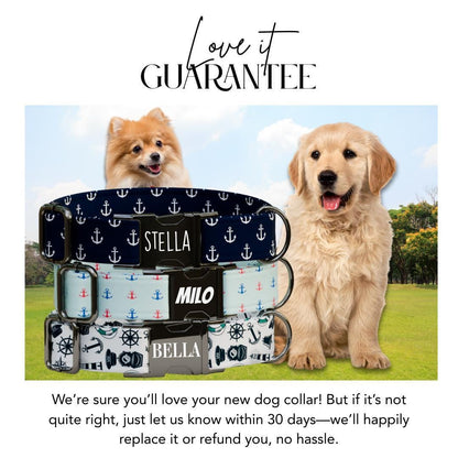 Personalized Nautical Dog Collar with Name Engraved Cute and Soft Anchor Adjustable Collar & Leash Set Black or Gold Buckle Dog Gift (OG-93)