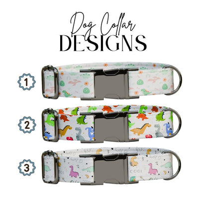 Personalized Dinosaur Dog Collar with Name Engraved Cute and Soft Dino Adjustable Collar & Leash Set Black or Gold Buckle Dog Gift (OG-98)