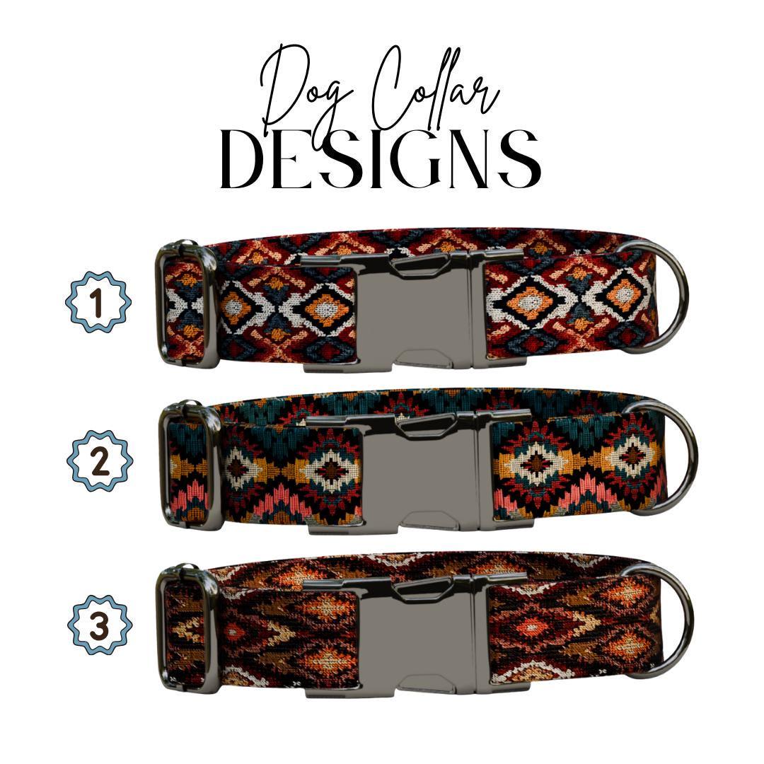 Personalized Southwestern Dog Collar with Name Engraved, Cute and Soft Adjustable Collar & Leash Set, Black or Gold Buckle Dog Gift (OG-44)