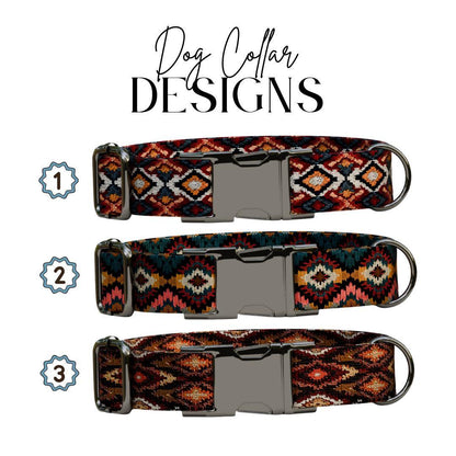 Personalized Southwestern Dog Collar with Name Engraved, Cute and Soft Adjustable Collar & Leash Set, Black or Gold Buckle Dog Gift (OG-44)