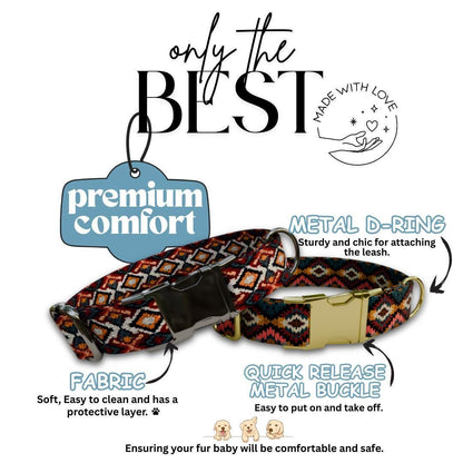 Personalized Southwestern Dog Collar with Name Engraved, Cute and Soft Adjustable Collar & Leash Set, Black or Gold Buckle Dog Gift (OG-44)