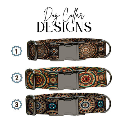 Personalized Mandala Boho Dog Collar with Name Engraved, Cute and Soft Adjustable Collar & Leash Set, Black or Gold Buckle Dog Gift (OG-26)