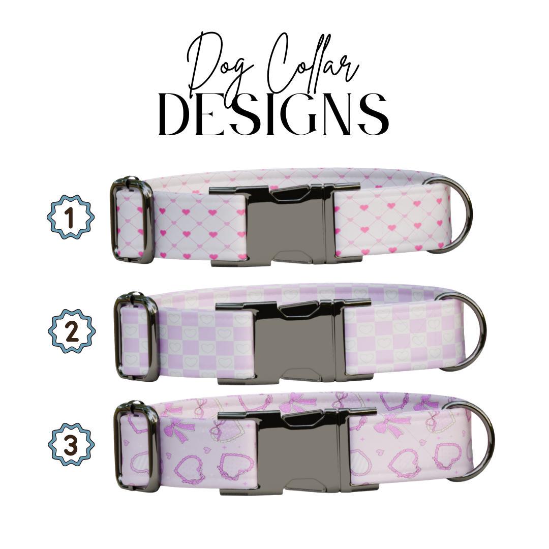 Personalized Valentine Heart Dog Collar with Name Engraved, Cute Soft Adjustable Collar & Leash, Set Black or Gold Buckle Dog Gift (OG-100)