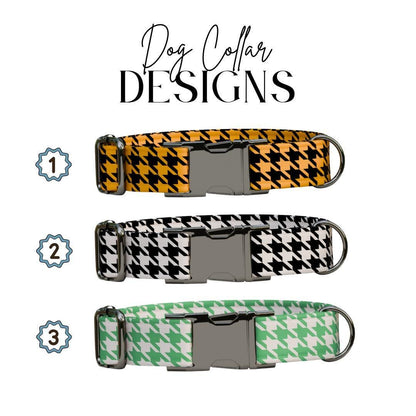 Personalized Houndstooth Alabama Fans Dog Collar with Name Engraved Cute Spooky Adjustable Collar & Leash Set Metal Buckle Dog Gift (OG-112)