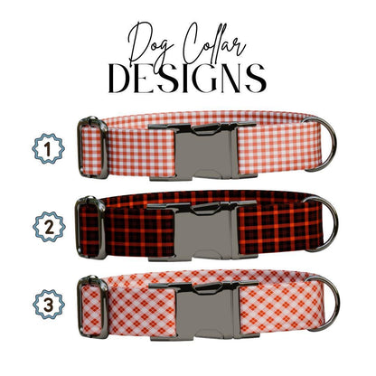 Personalized Autumn Gingham Dog Collar with Name Engraved, Cute and Soft Adjustable Collar & Leash Set Black or Gold Buckle Dog Gift (OG-59)
