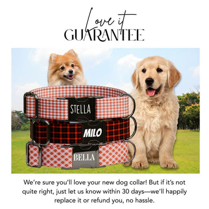 Personalized Autumn Gingham Dog Collar with Name Engraved, Cute and Soft Adjustable Collar & Leash Set Black or Gold Buckle Dog Gift (OG-59)
