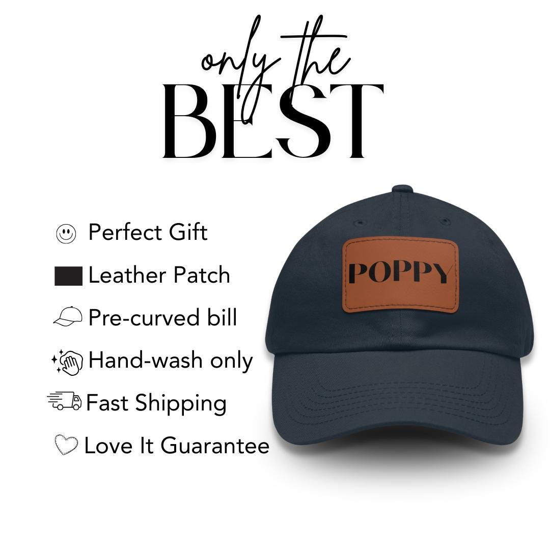 Poppy Leather Patch Hat Adjustable Dad Cap for Poppy Father's Day Gift Everyday Cap Great Unique Gift for Granddad from Kids or Grandkids
