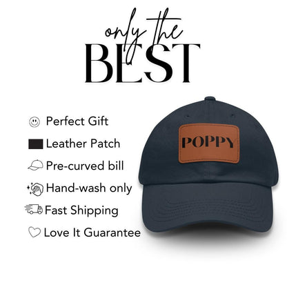 Poppy Leather Patch Hat Adjustable Dad Cap for Poppy Father's Day Gift Everyday Cap Great Unique Gift for Granddad from Kids or Grandkids