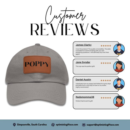 Poppy Leather Patch Hat Adjustable Dad Cap for Poppy Father's Day Gift Everyday Cap Great Unique Gift for Granddad from Kids or Grandkids
